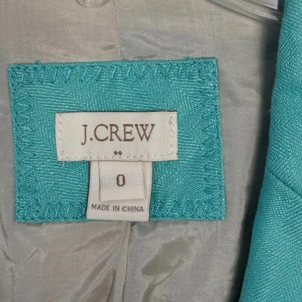 J.Crew Blazer Womens 0 Sea Green 100% Linen Two-Button Schoolboy Jacket
